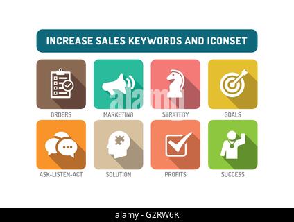Increase Sales Flat Icon Set Stock Vector
