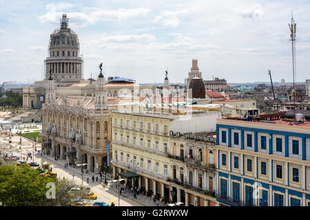 El Capitolio, Gran Teatro de La Habana Alicia Alonso, Hotel Inglaterra and Hotel Telegrafo, Parque Central, Havana, Cuba Stock Photo