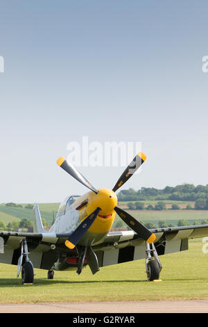 North American P-51D Mustang fighter plane on the ground at Duxford Airport, Cambridge UK front view Stock Photo