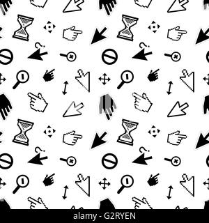 Computer arrow cursors on white, seamless pattern Stock Vector