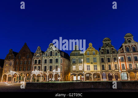 Row of Flemish-Baroque-style townhouses in Arras in France Stock Photo