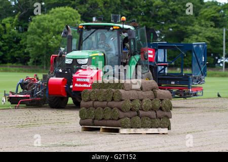 Harvesting Turf with a RoboMax commercial Turf Cutter, Southport, UK Stock Photo