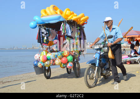 Merchants on the beach of Durres, Albania Stock Photo