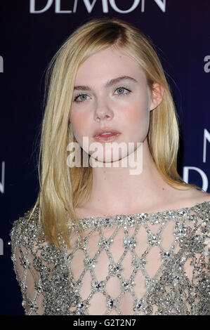 American actress Elle Fanning attends the UK Premiere of The Neon Demon at Picturehouse Central in London.  31st May 2016 © Paul Treadway Stock Photo