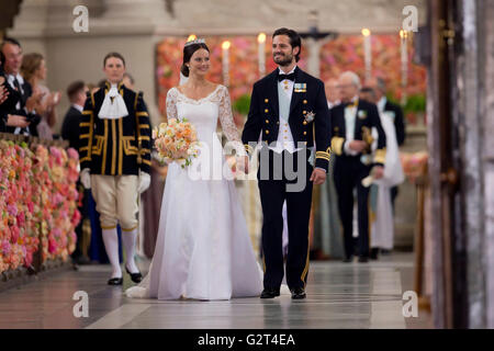 Prince Carl Philip of Sweden, and Princess Sofia of Sweden, leave their wedding ceremony at the Royal Chapel in Stockholm