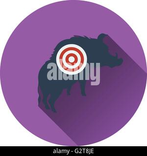 Icon of boar silhouette with target . Flat design. Vector illustration. Stock Vector