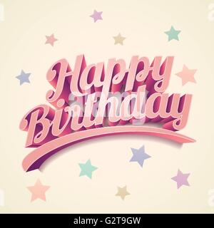 Vector retro 3d “Happy Birthday”. Birthday card design. Stock Vector