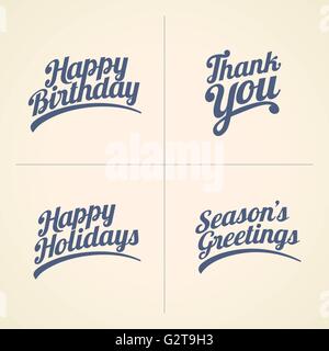 Vector Happy Birthday, Thank you, Happy Holidays and Season’s Greeting text set. Good wishes text collection. Stock Vector