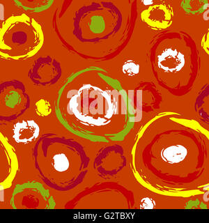 Seamless pattern of colorful swirls in yellow, green and red over orange Stock Photo