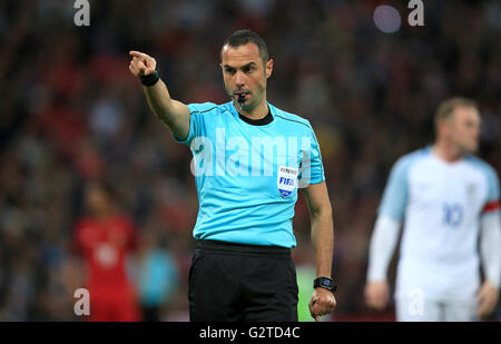 Match referee Marco Guida during an International Friendly at Wembley Stadium, London. Stock Photo