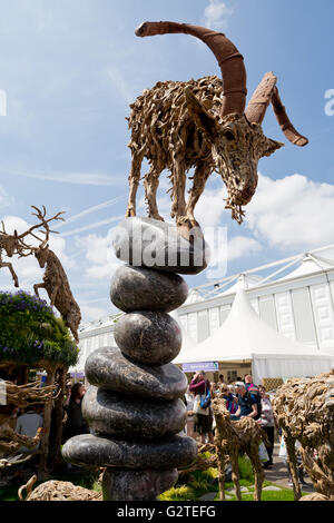 RHS Chelsea Flower Show 2016, James Doran-Webb driftwood sculptures tradestand Stock Photo