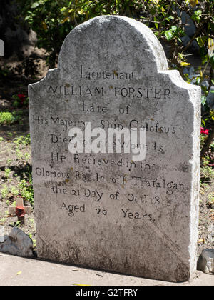 Headstone Lieutenant William Forster of HMS Colossus in the Trafalgar Cemetery, Gibraltar. Stock Photo