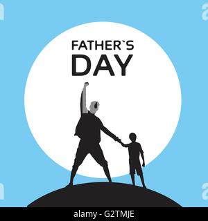 Father Day Holiday, Silhouette Son Dad Hold Hands Up Stock Vector