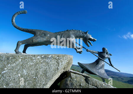 Monument of the Beast of Gevaudan, village of Auvers, Gévaudan, Margeride mountain, Haute Loire, Auvergne, France Stock Photo