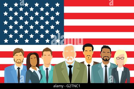Senior Businessmen Group Business People Team Over United States American Flag Stock Vector
