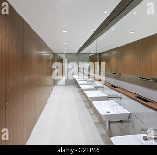 Toilet area with washbasins. Moorgate Exchange, London, United Kingdom. Architect: HKR Architects, 2015. Stock Photo