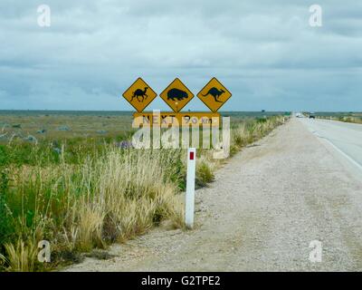 Road Sign on the Nullabor Plain in Australia Stock Photo