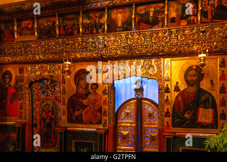Humor Monastery ; Church Adormirea Maicii Domnului si Sfantul Gheorghe  iconostasis, Romania Gura Humorului Stock Photo