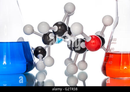 Molecular Structure and colorful liquid on white background Stock Photo