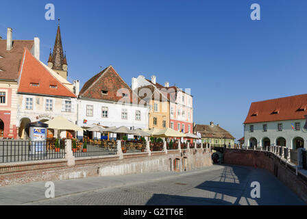 Piata Mica ( Small Square ) with Bridge of Lies, Romania, Transilvania, Transylvania, Siebenbürgen (Transsilvanien) , Sibiu Stock Photo