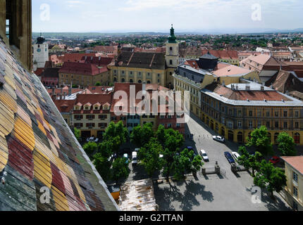 View from the Protestant parish church in the old town with the Roman Catholic Church, Romania, Transilvania, Transylvania Sibiu Stock Photo