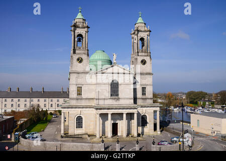 Ireland, County Westmeath, Athlone, Church of Saints Peter and Paul from Athlone Castle ramparts. Stock Photo