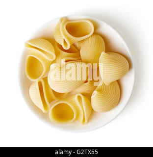 pasta in bowl, isolated on white background, top view Stock Photo