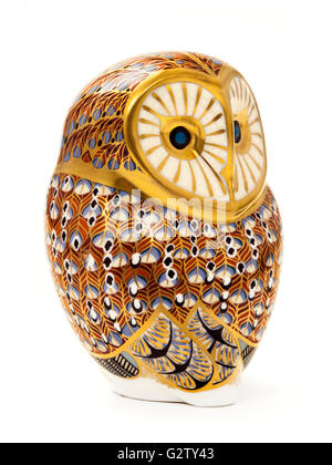 Royal Crown Derby 'Barn Owl' handpainted porcelain paperweight, designed by John Ablitt. Stock Photo