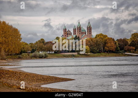 View of the Kaiserdom at Speyer, Germany from the Rhine river Stock Photo