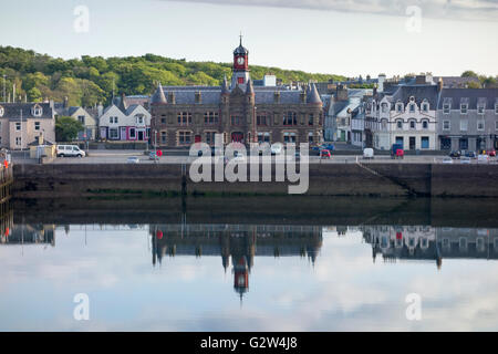 Stornoway Town Hall early morning reflection Isle of Lewis Western Isles Outer Hebrides Scotland United Kingdom Stock Photo