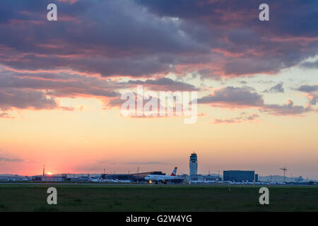 Vienna Airport : Tower , terminal and aircrafts, Austria, Vienna, Wien Stock Photo