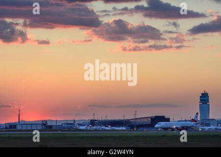 Vienna Airport : Tower , terminal and aircrafts, Austria, Vienna, Wien Stock Photo