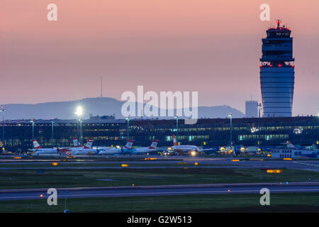 Vienna Airport : Tower , terminal and aircrafts, Austria, Vienna, Wien Stock Photo