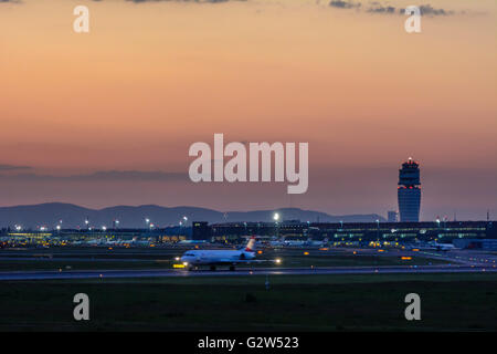 Vienna Airport : Tower , terminal and aircrafts, Austria, Vienna, Wien Stock Photo