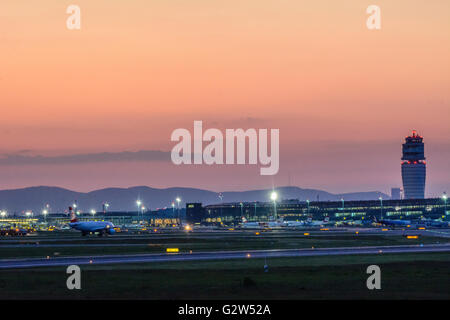 Vienna Airport : Tower , terminal and aircrafts, Austria, Vienna, Wien Stock Photo