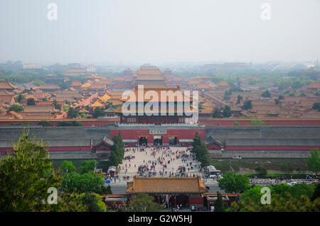 An aerial view of the many buildings within the forbidden city beijing china as seen from Jingshan Park. Stock Photo