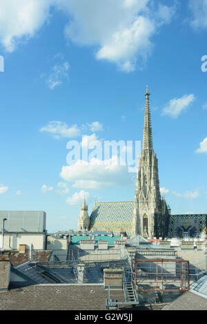 St. Stephen's Cathedral and rooftops of Old Town, Austria, Vienna, Wien Stock Photo