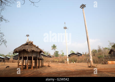 Ceremonial posts in a Kayah village, Dawtamakyi village, Kayan State, Myanmar Stock Photo