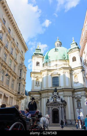 church St. Peter and Fiaker (carriage), Austria, Vienna, Wien Stock Photo