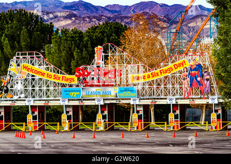 The entrance to Six Flags Magic Mountain in Santa Clarita California Stock Photo