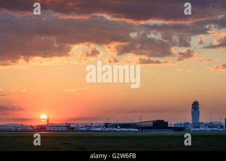 Vienna Airport : Tower , terminal and aircrafts, Austria, Vienna, Wien Stock Photo