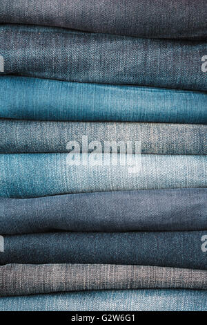 Stacked jeans closeup Stock Photo