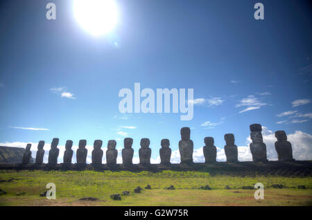 Moais at Ahu Tongariki (Easter island, Chile) Stock Photo