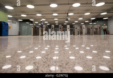 (160603) -- RIO DE JANEIRO, June, 3, 2016 (Xinhua) -- Photo taken on June 2, 2016 shows the entrance of metro line 4 station 'Nossa Senhora da Paz' in Rio de Janeiro, Brazil. According to Rodrigo Vieira, secretary of transport of Rio de Janeiro state, 96 percent of the construction work of metro line 4, which links the Barra and Centro zone, has been completed. (Xinhua/Li Ming) Stock Photo