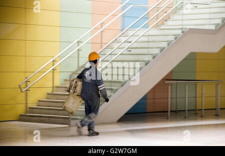 (160603) -- RIO DE JANEIRO, June, 3, 2016 (Xinhua) -- A worker walks on the platform of metro line 4 station 'Nossa Senhora da Paz' in Rio de Janeiro, Brazil. According to Rodrigo Vieira, secretary of transport of Rio de Janeiro state, 96 percent of the construction work of metro line 4, which links the Barra and Centro zone, has been completed. (Xinhua/Li Ming) Stock Photo