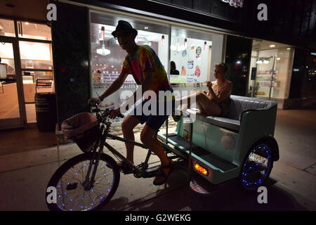 Ann Arbor, MI, USA. 3rd June, 2016. Andrew McCormick operates a pedicab in an alley in Ann Arbor, MI. © Mark Bialek/ZUMA Wire/Alamy Live News Stock Photo