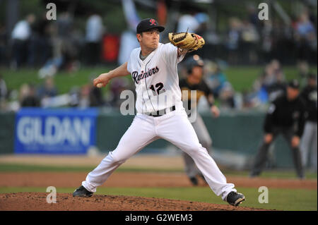 Salt Lake Bees starting pitcher Chase Silseth (29) delivers a pitch to the  plate against the Sacramento River Cats at Smith's Ballpark on April 1, 2023  in Salt Lake City, Utah. (Stephen