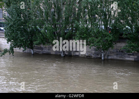 Paris, France. 03rd June, 2016. Paris underwater, torrential rain has inundated France, including Paris, where flooding has caused deaths, thousands of evacuations and closures of museums. The Louvre is close to evacuate artworks that are stored in their underground reserves due to the flooding of the Seine River. Credit:  Fausto Marci/Alamy Live News Stock Photo