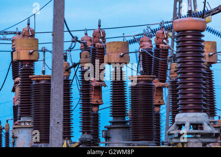 Turek, Poland, Warning Sign at a substation Stock Photo