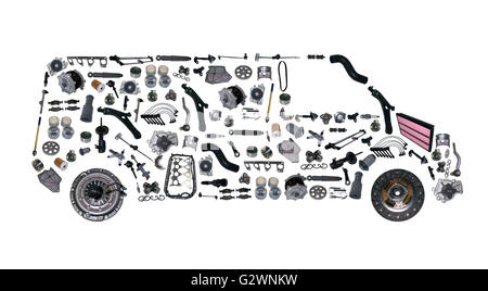 Images bus assembled from new spare parts. Cargo shop Stock Photo